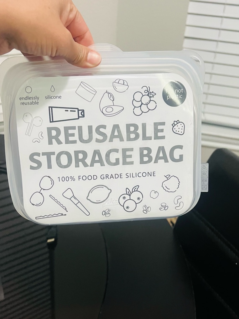 Reusable Silicone Food Storage Bag - Clear with Gray Print